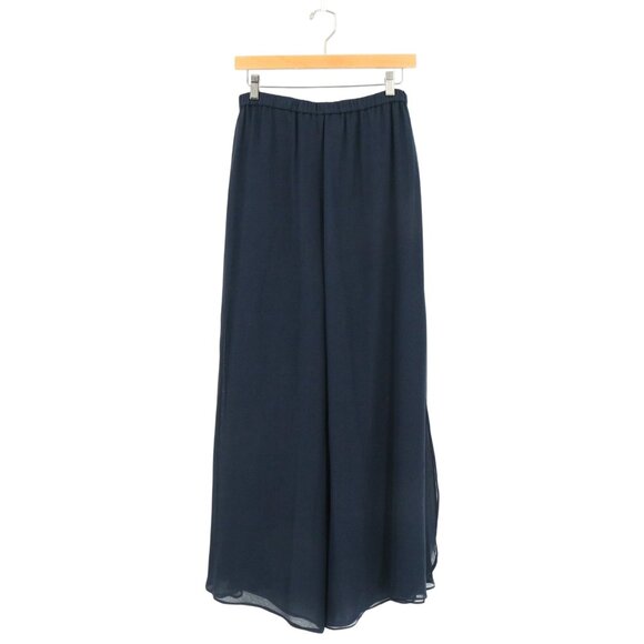 NWT St. John Evening Chiffon Silk Layered Wide Leg Navy Dress Pants 10 - Picture 6 of 9